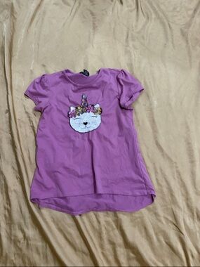 Girls Purple Cat Unicorn Sequin Tee